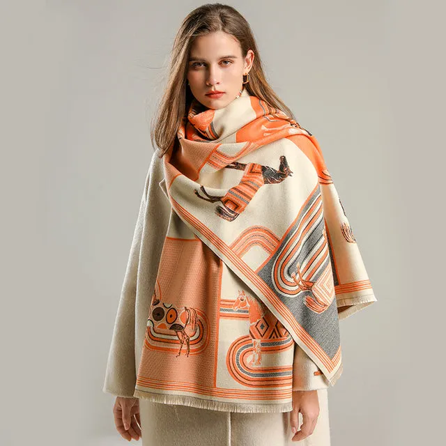 Winter Scarf Women Floral Pashmina Shawls