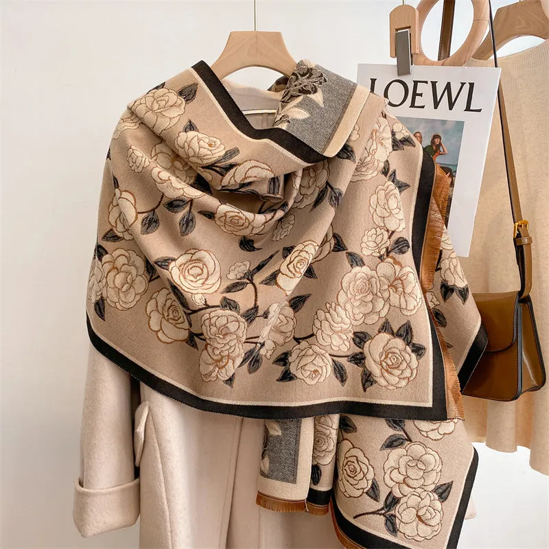 Winter Scarf Women Floral Pashmina Shawls