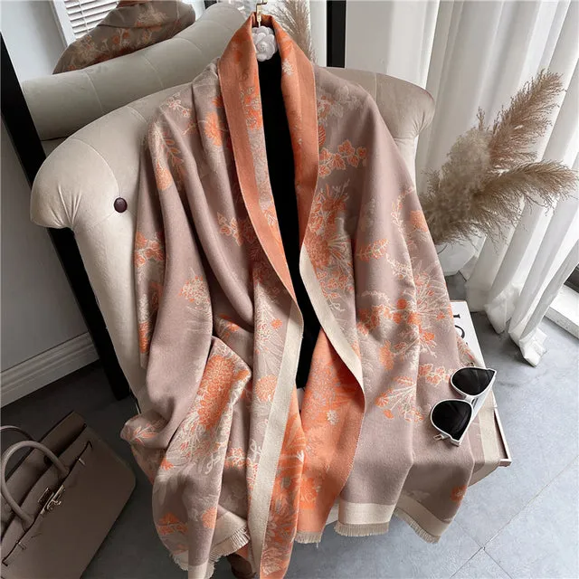 Winter Scarf Women Floral Pashmina Shawls