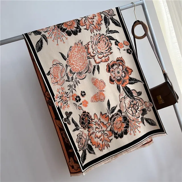 Winter Scarf Women Floral Pashmina Shawls