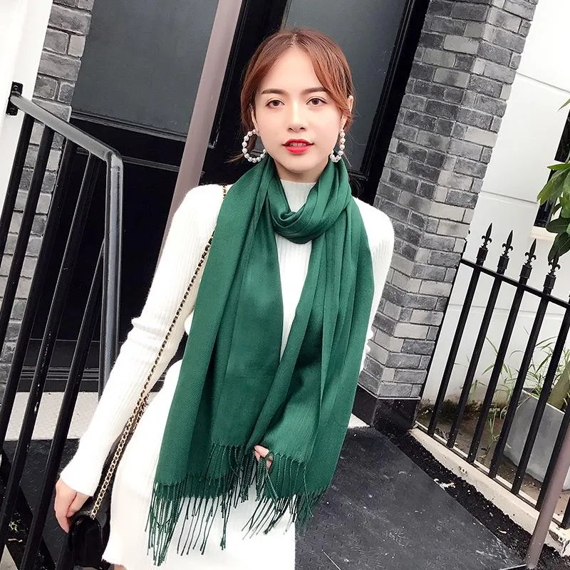 Winter Women Scarf Solid Soft Cashmere Scarves Shawls and Wraps Bandana Female Foulard Tassel