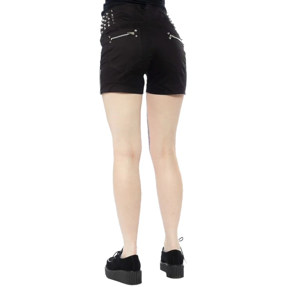 Women Gothic Punk Rock Shorts Spiked with Zippers and Gothic Skirt Style