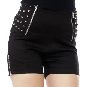 Women Gothic Punk Rock Shorts Spiked with Zippers and Gothic Skirt Style