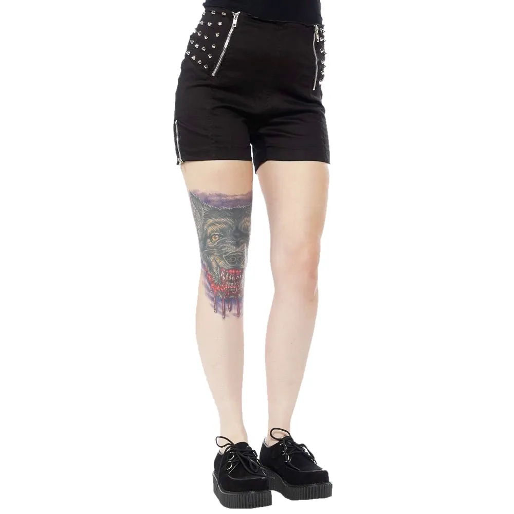 Women Gothic Punk Rock Shorts Spiked with Zippers and Gothic Skirt Style