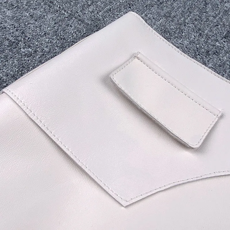 Women Leather Sheepskin Skirts High Waist A-line Simple Stitching Buttons Decorative Solid Short Dress Autumn Winter 2022 New TF4800
