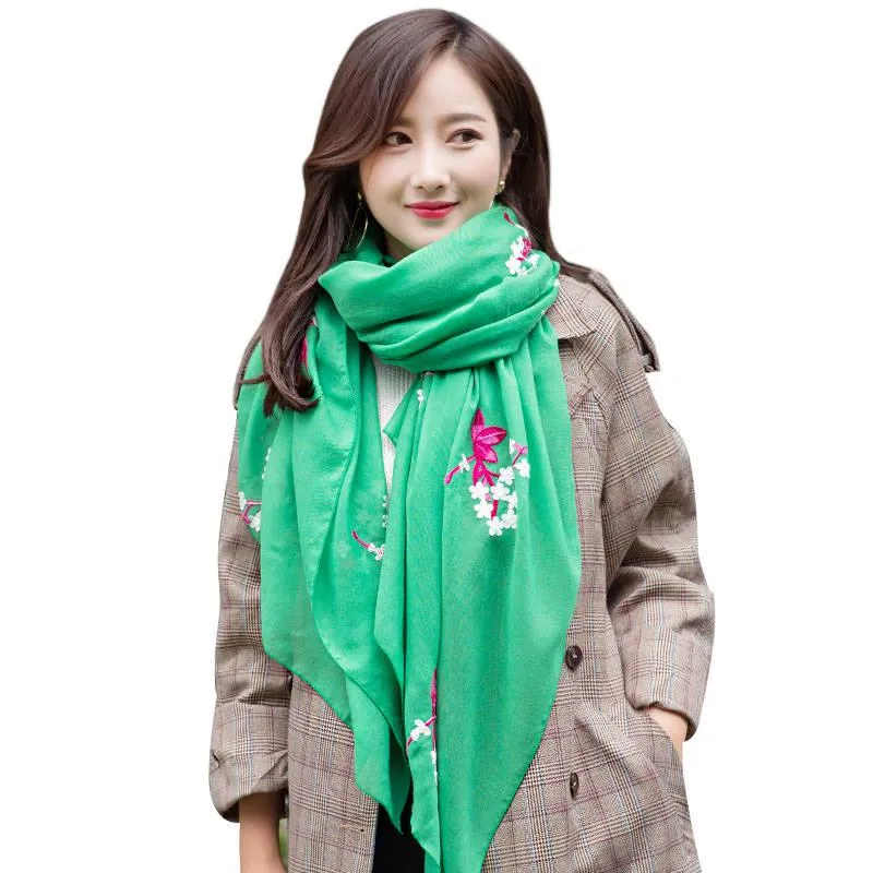 Women Scarf Winter Embroidery Print Long Lady Shawls Cashmere Like Pashmina Hijabs Scarves Wraps