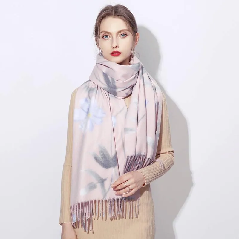 Women Scarf Winter Tassels Long Lady Shawls Cashmere Like Pashmina Hijabs Scarves Wraps