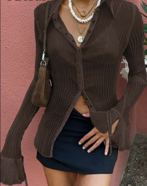 Women Sexy T Shirts Fashion V Neck Button White Casual Long Sleeve Top Ladies