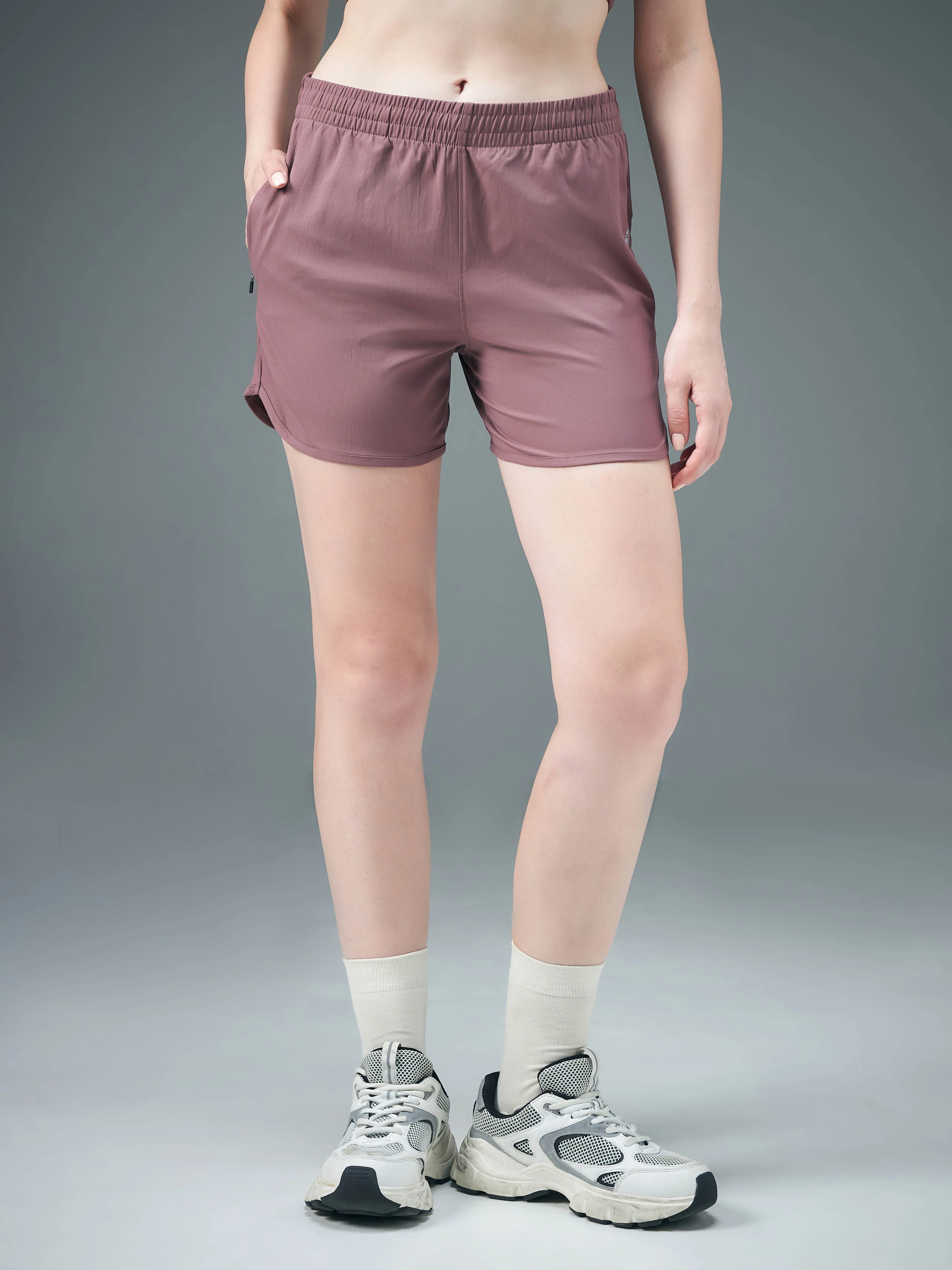 Women Solid Regular Fit Shorts with TS FLEXI