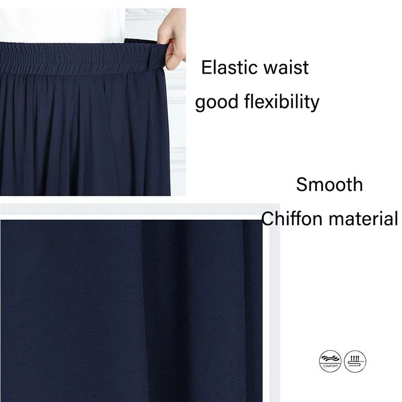 Women Vintage Elegant  High Waist A-line Chiffon Skirt Long Pleated Skirt