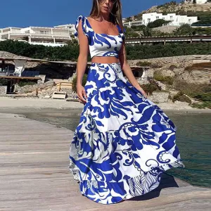 Women's 2 Piece Slim Fit Holiday Crop Top Maxi Skirt