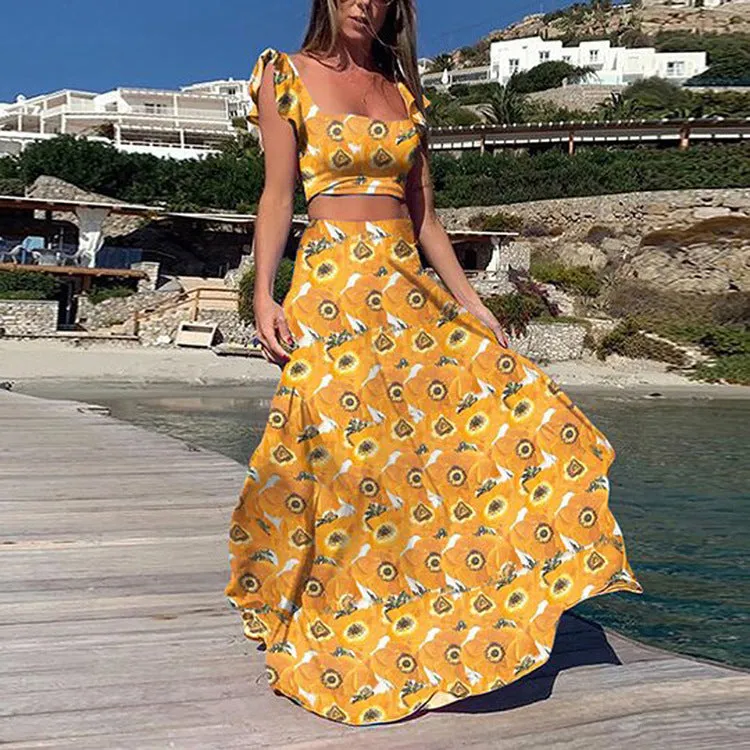 Women's 2 Piece Slim Fit Holiday Crop Top Maxi Skirt