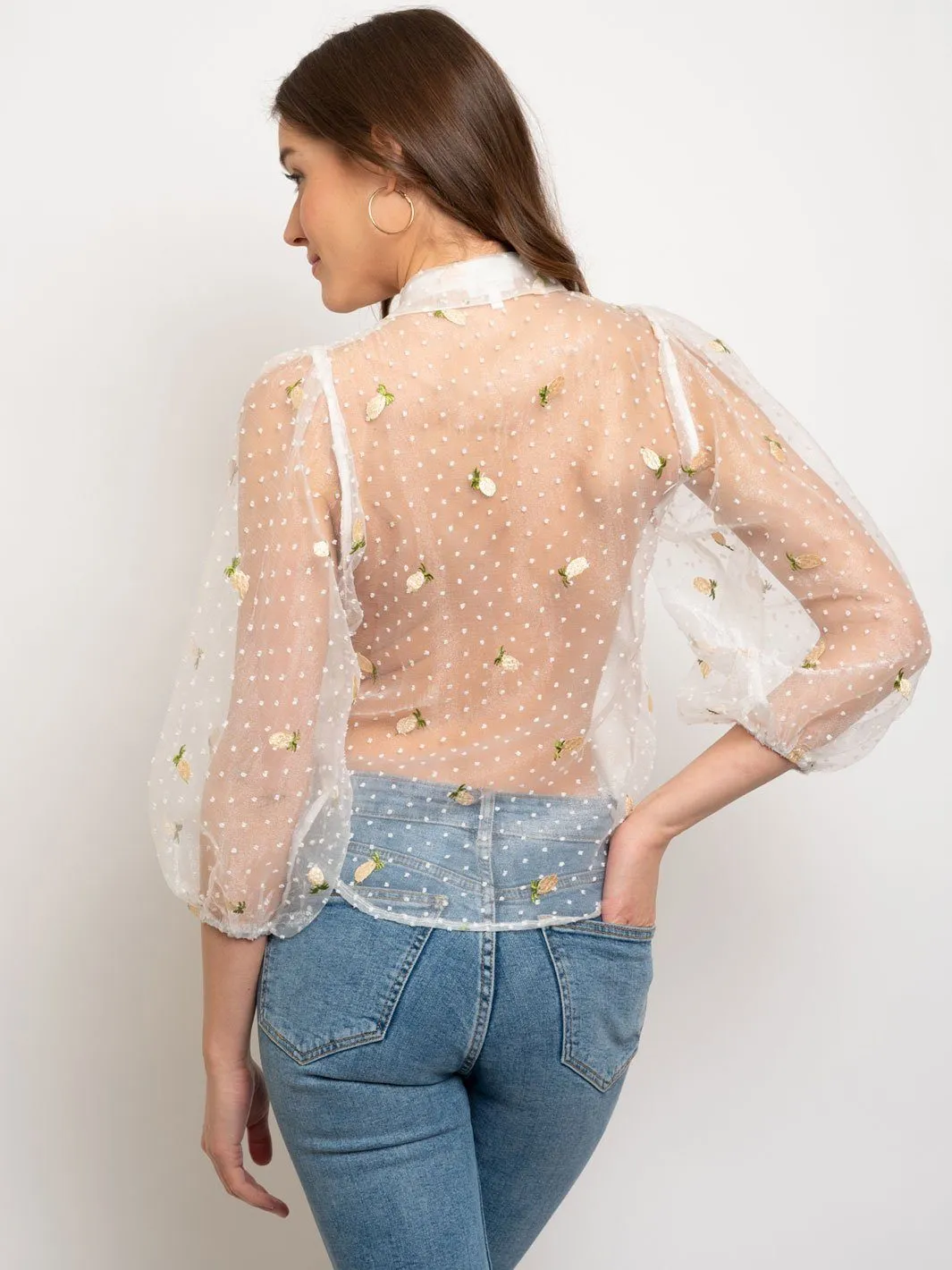 WOMEN'S 3/4 SLEEVE BUTTON UP TOP