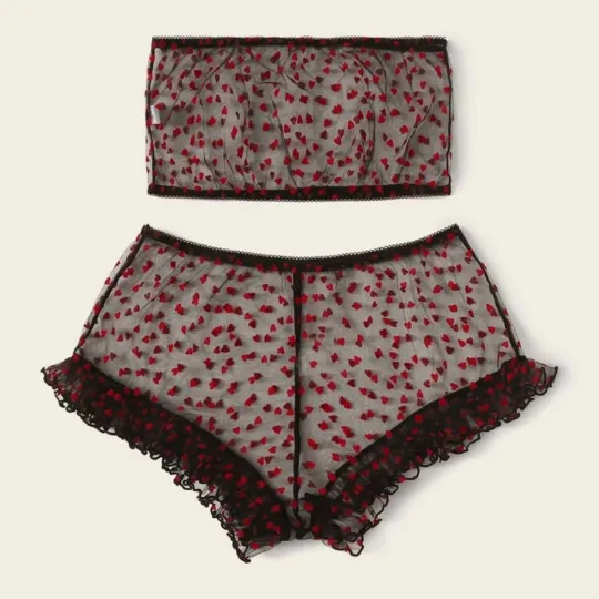 Women's Bandeau Two Piece Sheer Lingerie