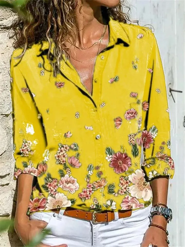 Women's Casual Long Sleeve Floral Printed Blouse