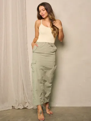 WOMEN'S ELASTIC WAIST POCKETS MAXI CARGO SKIRT