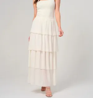 WOMEN'S ELASTIC WAIST RUFFLE TIERED MAXI SKIRT