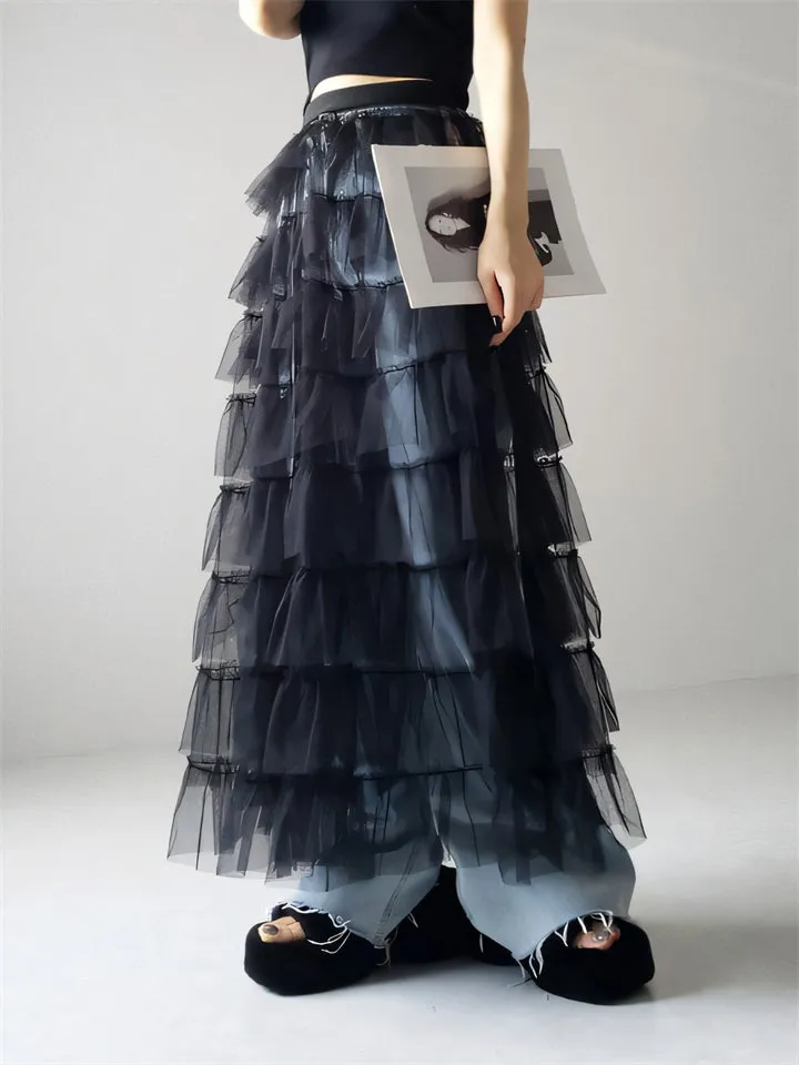 Women's Fluffy Multilayer Mesh Transparent A-Line Skirt