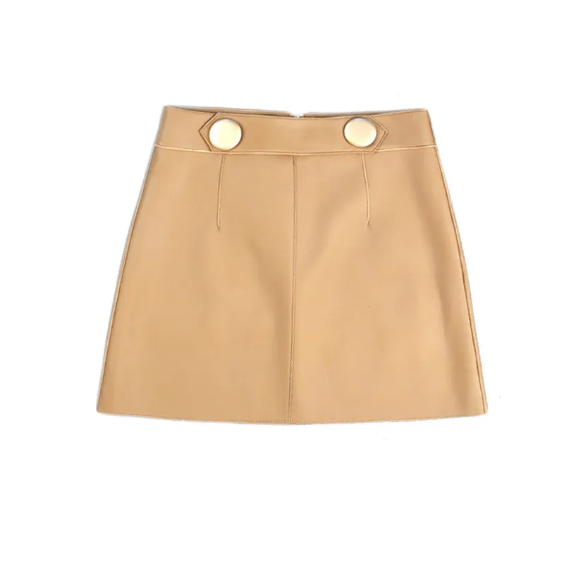 Women's Leather Skirt Fashion Simple Button Design A-line Sheepskin Short Skirt Commuter 2022 Autumn Winter New TF4787