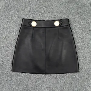 Women's Leather Skirt Fashion Simple Button Design A-line Sheepskin Short Skirt Commuter 2022 Autumn Winter New TF4787