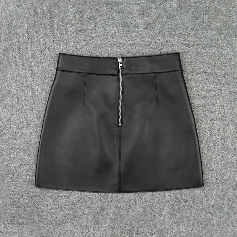 Women's Leather Skirt Fashion Simple Button Design A-line Sheepskin Short Skirt Commuter 2022 Autumn Winter New TF4787