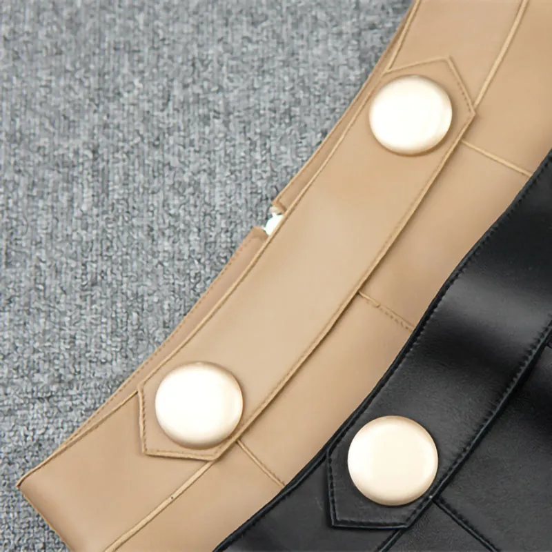 Women's Leather Skirt Fashion Simple Button Design A-line Sheepskin Short Skirt Commuter 2022 Autumn Winter New TF4787