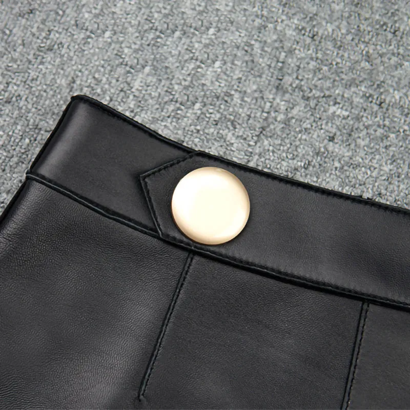 Women's Leather Skirt Fashion Simple Button Design A-line Sheepskin Short Skirt Commuter 2022 Autumn Winter New TF4787