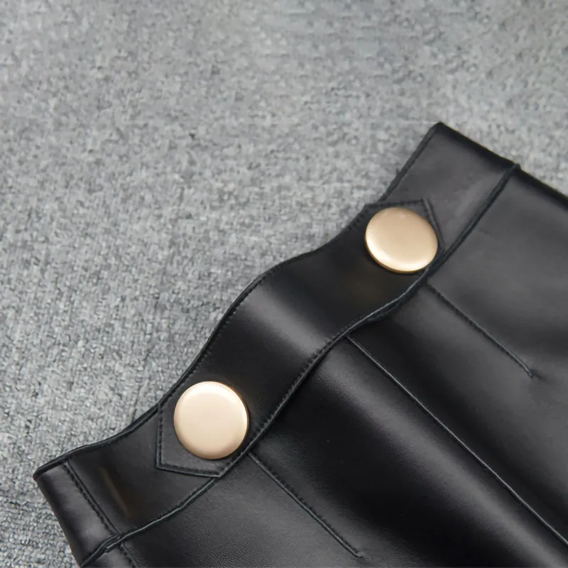 Women's Leather Skirt Fashion Simple Button Design A-line Sheepskin Short Skirt Commuter 2022 Autumn Winter New TF4787