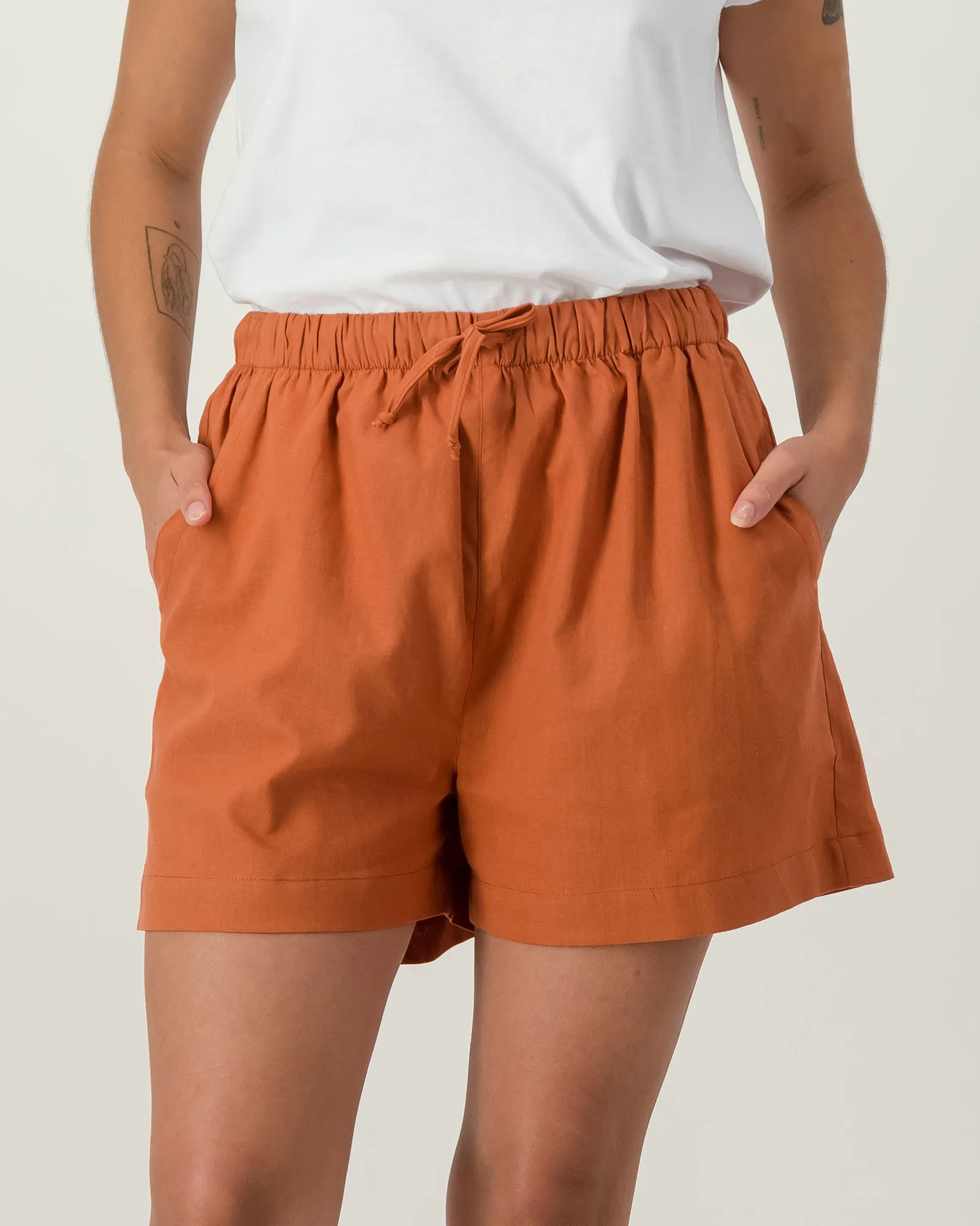 Womens Linen Shorts - Rust