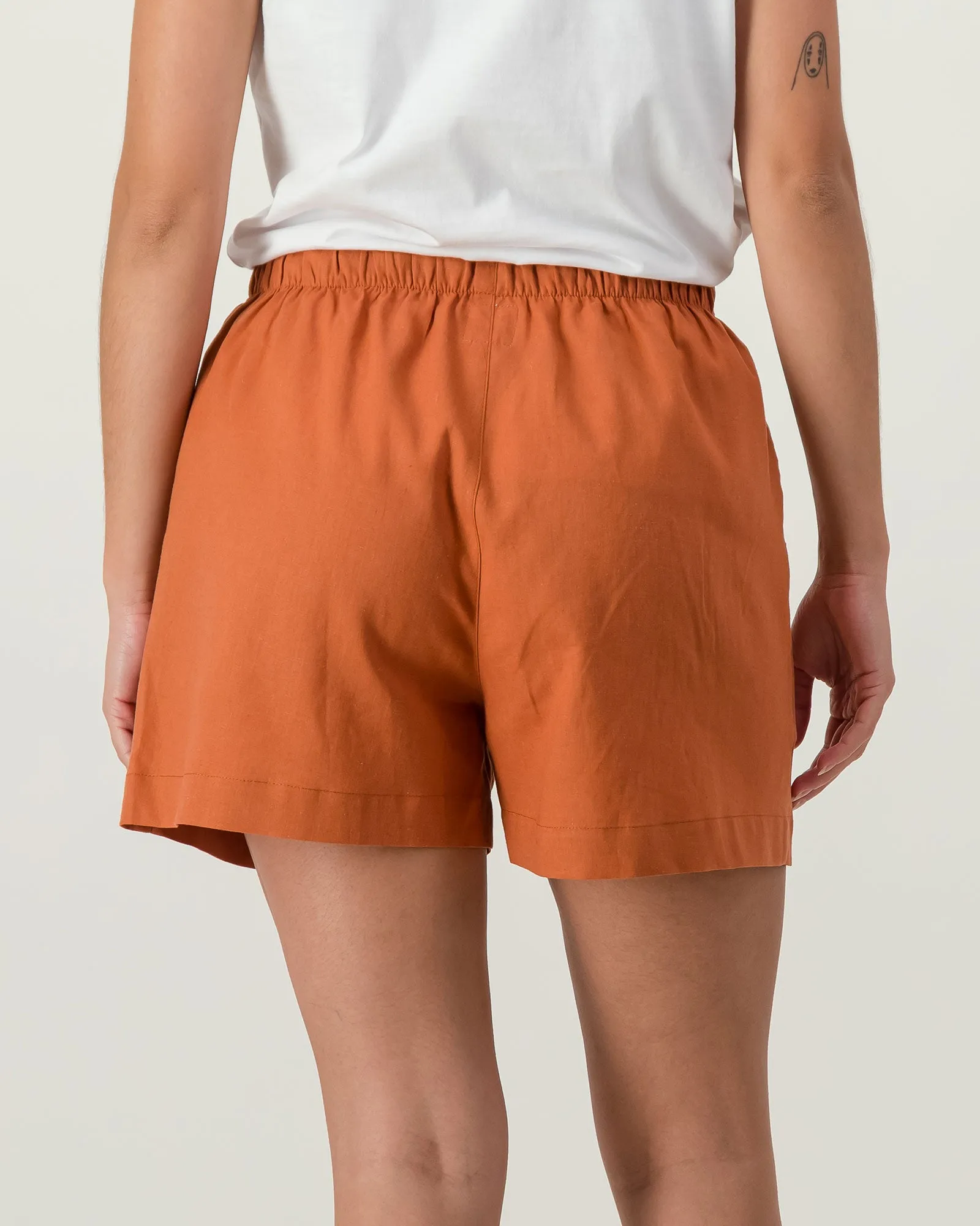 Womens Linen Shorts - Rust