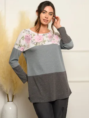 WOMEN'S LONG SLEEVE CONTRAST ANIMAL PRINT TOP