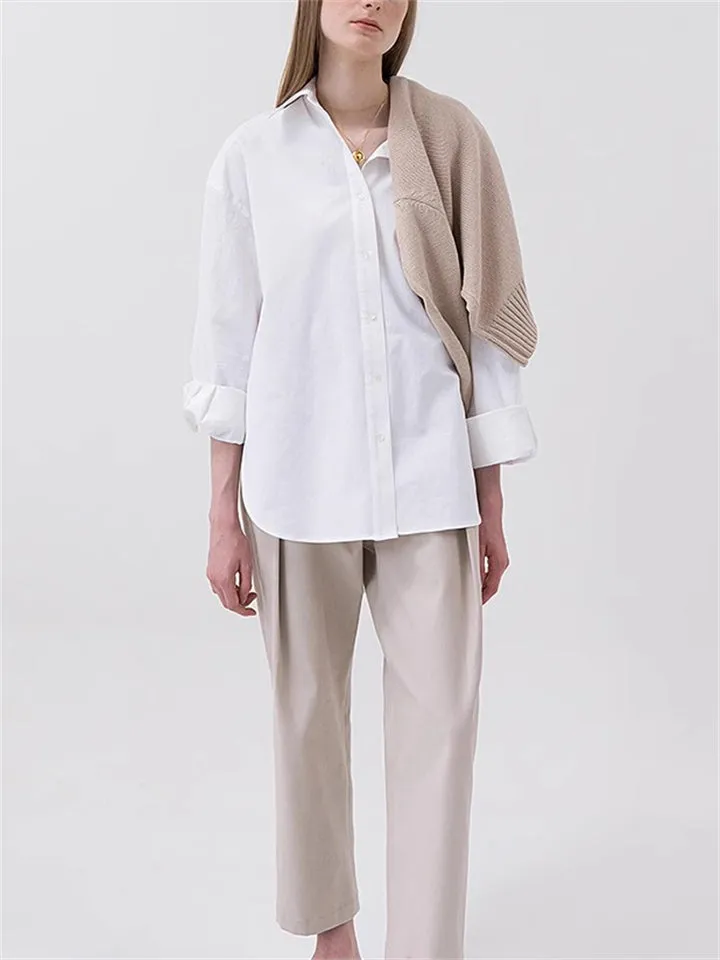 Women's Long Sleeve Turn-down Collar Basic Blouses