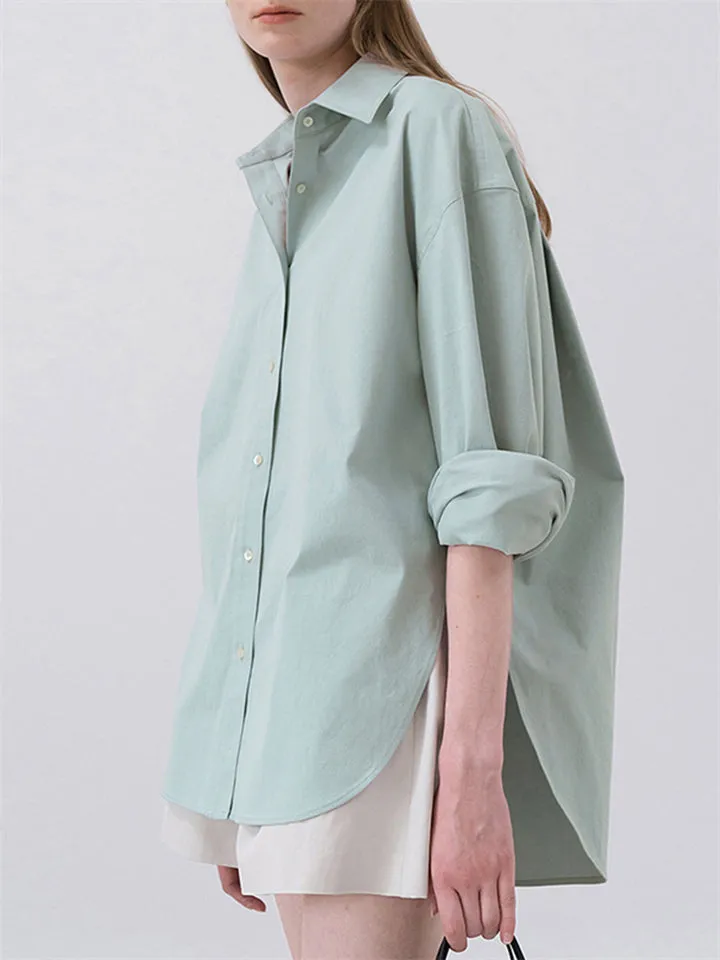 Women's Long Sleeve Turn-down Collar Basic Blouses