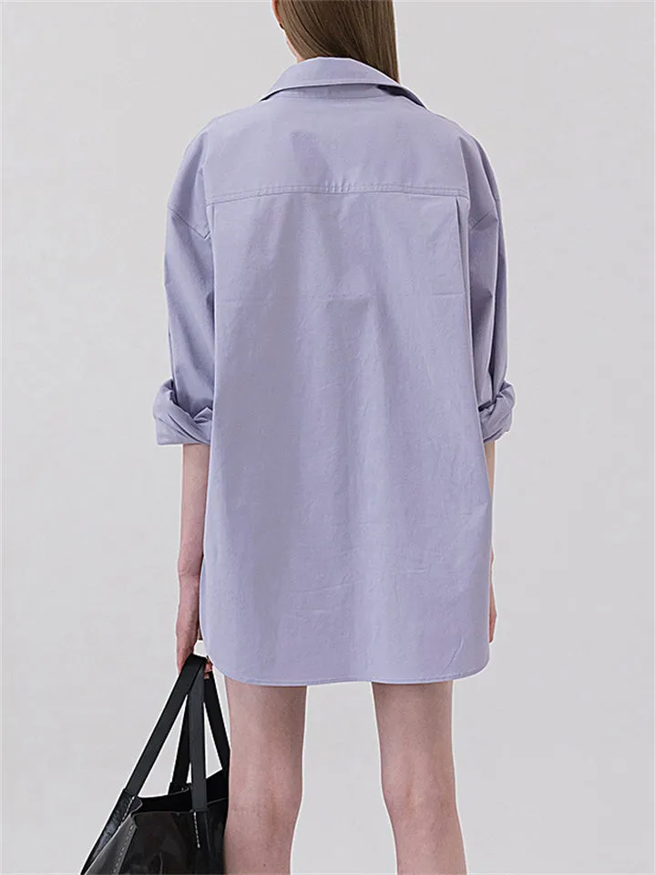 Women's Long Sleeve Turn-down Collar Basic Blouses