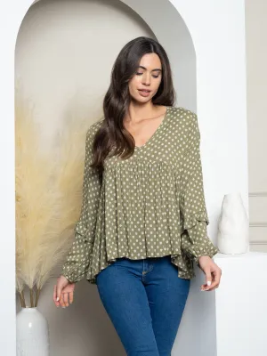 WOMEN'S LONG SLEEVE V-NECK FLORAL TOP
