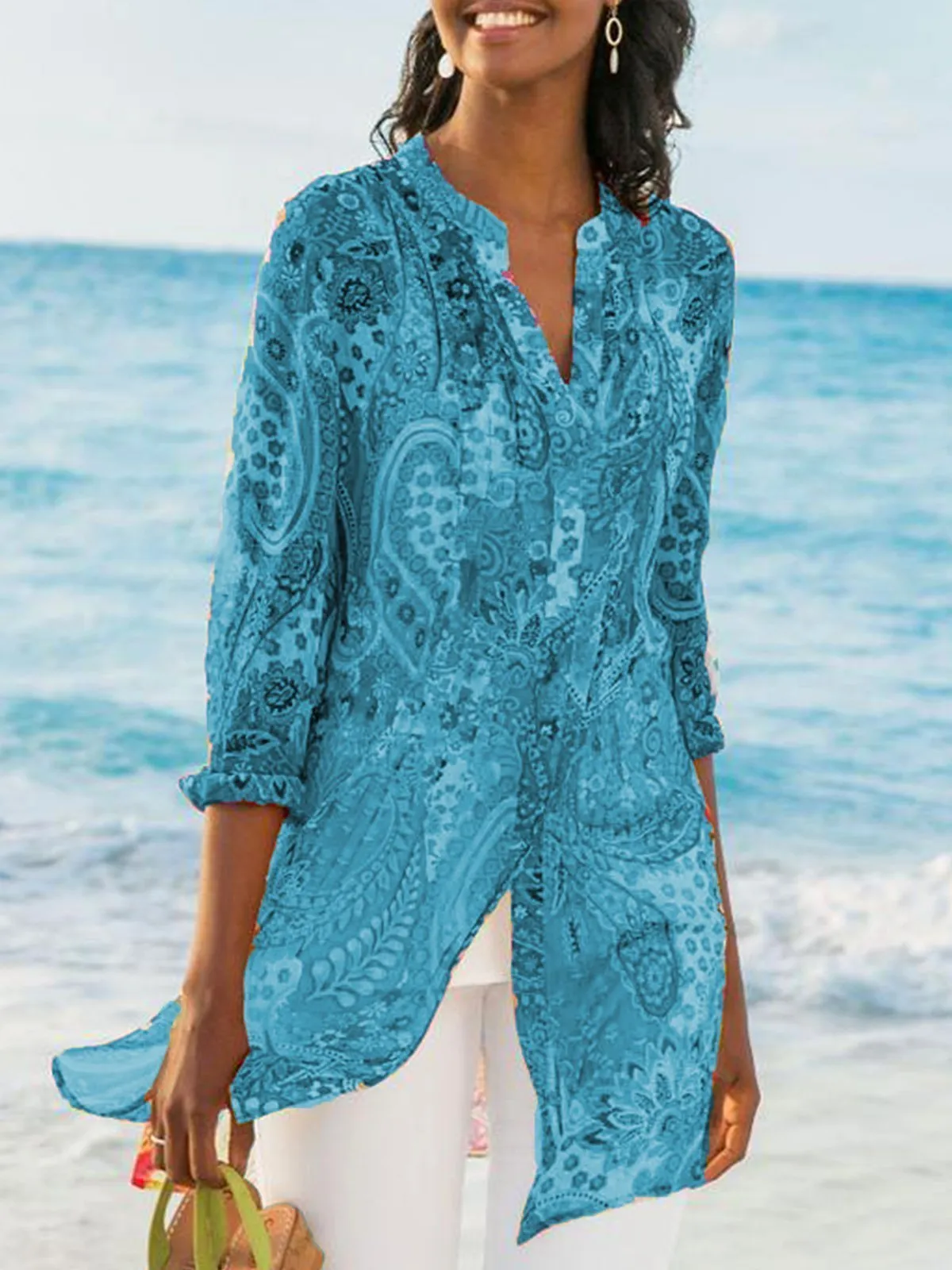 Women's Printed Casual Loose Plus Size Chiffon Shirts
