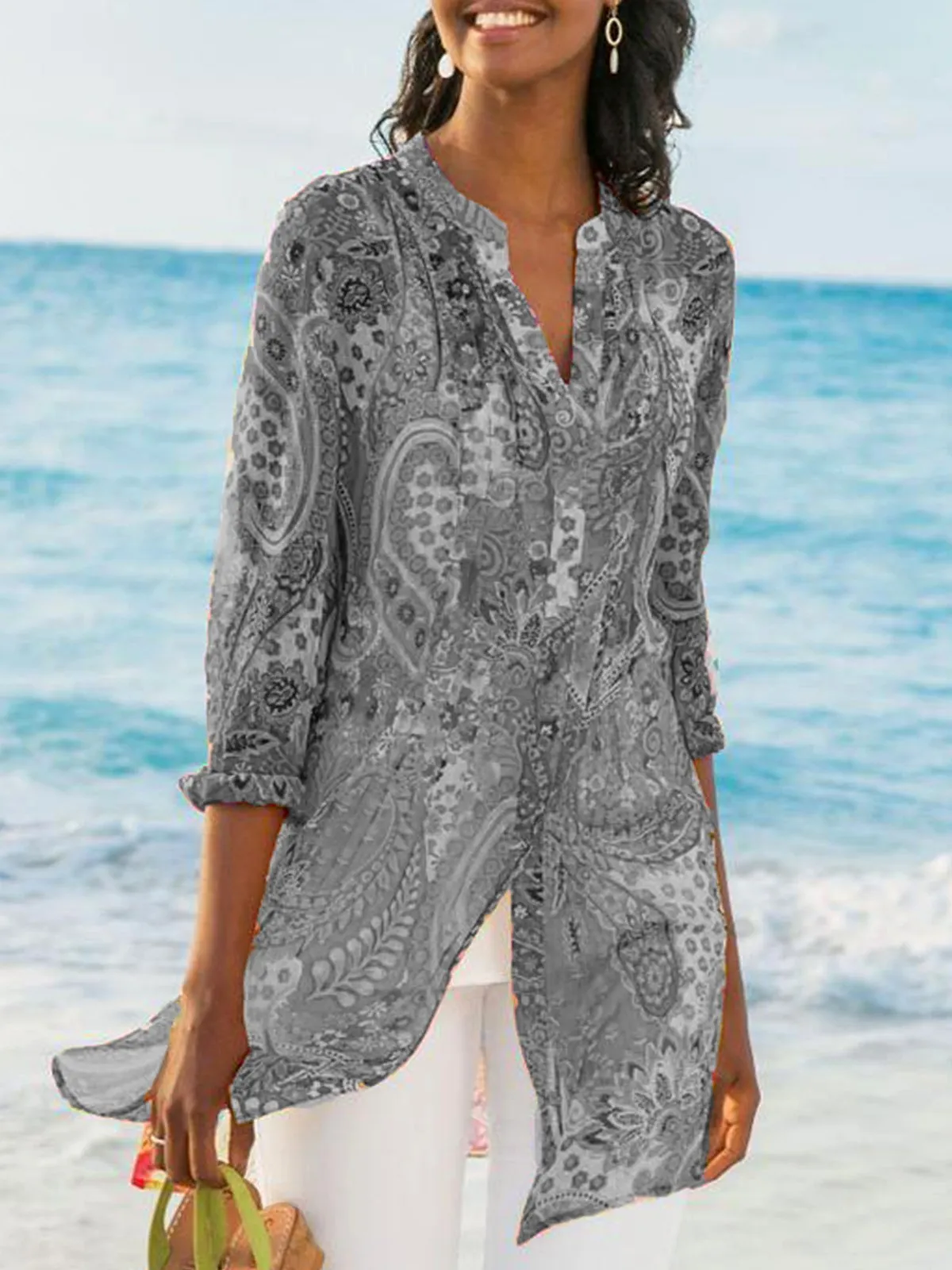 Women's Printed Casual Loose Plus Size Chiffon Shirts