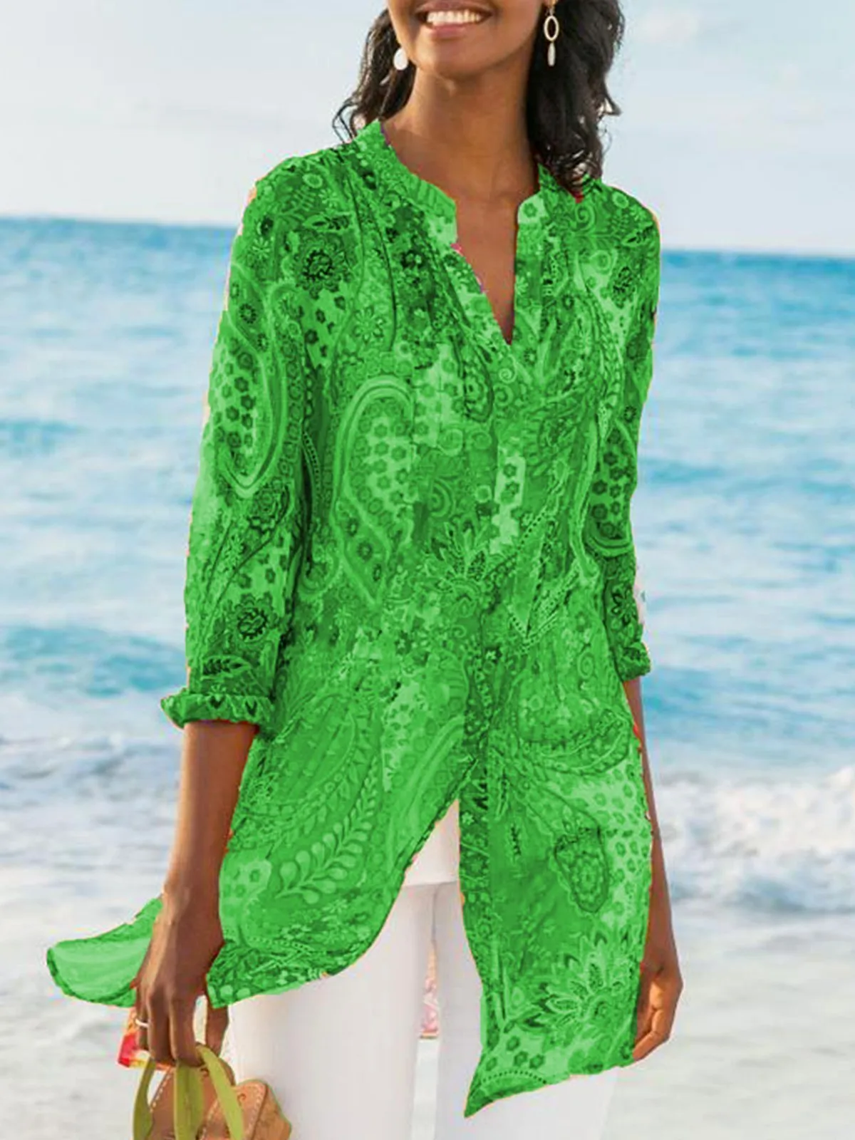 Women's Printed Casual Loose Plus Size Chiffon Shirts