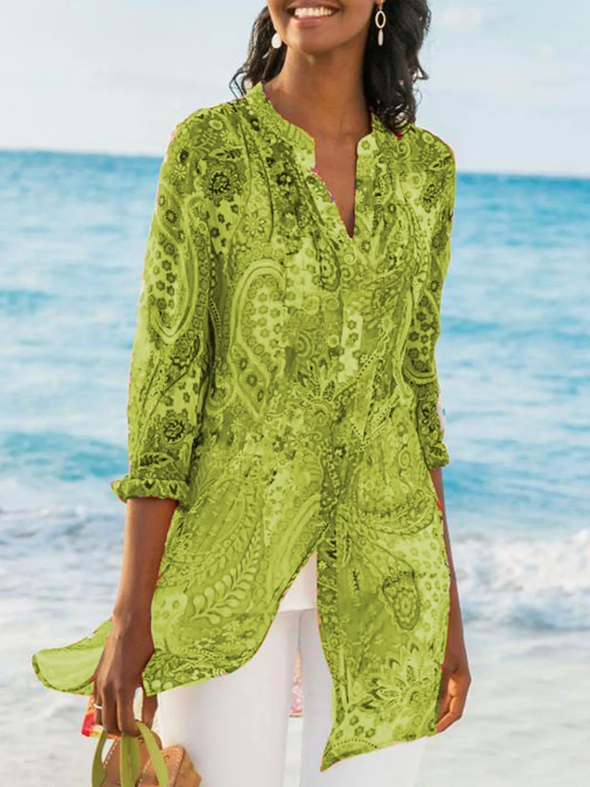 Women's Printed Casual Loose Plus Size Chiffon Shirts