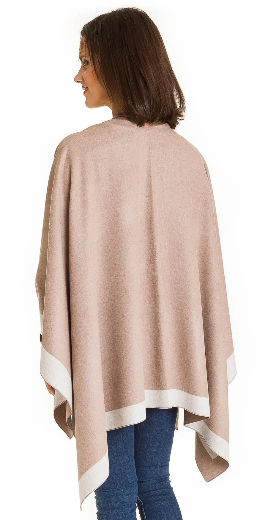Women's Shawl Wrap Poncho Ruana Cape Cardigan Sweater Open Front (Beige White)