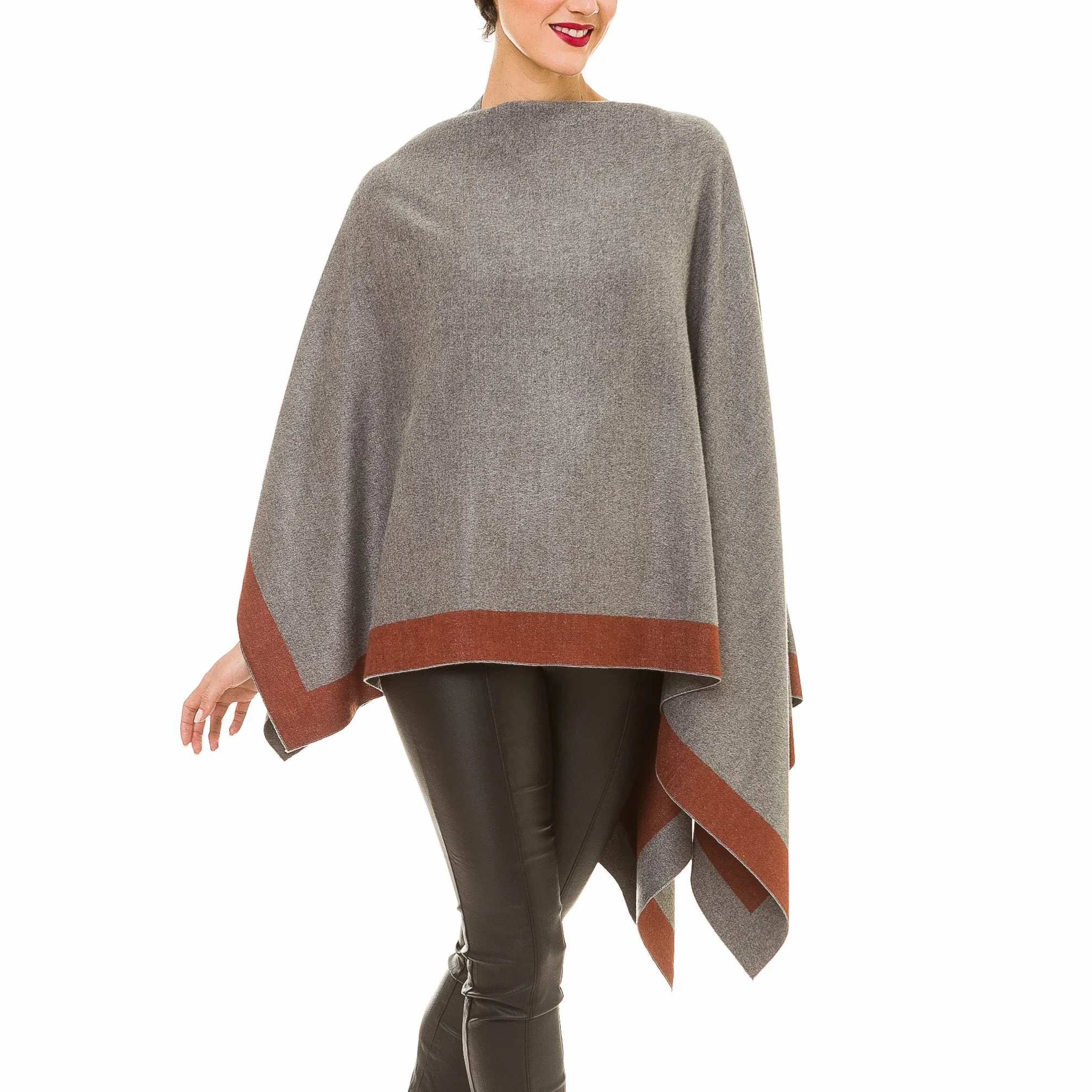 Women's Shawl Wrap Poncho Ruana Cape Cardigan Sweater Open Front (Gray Caramel)