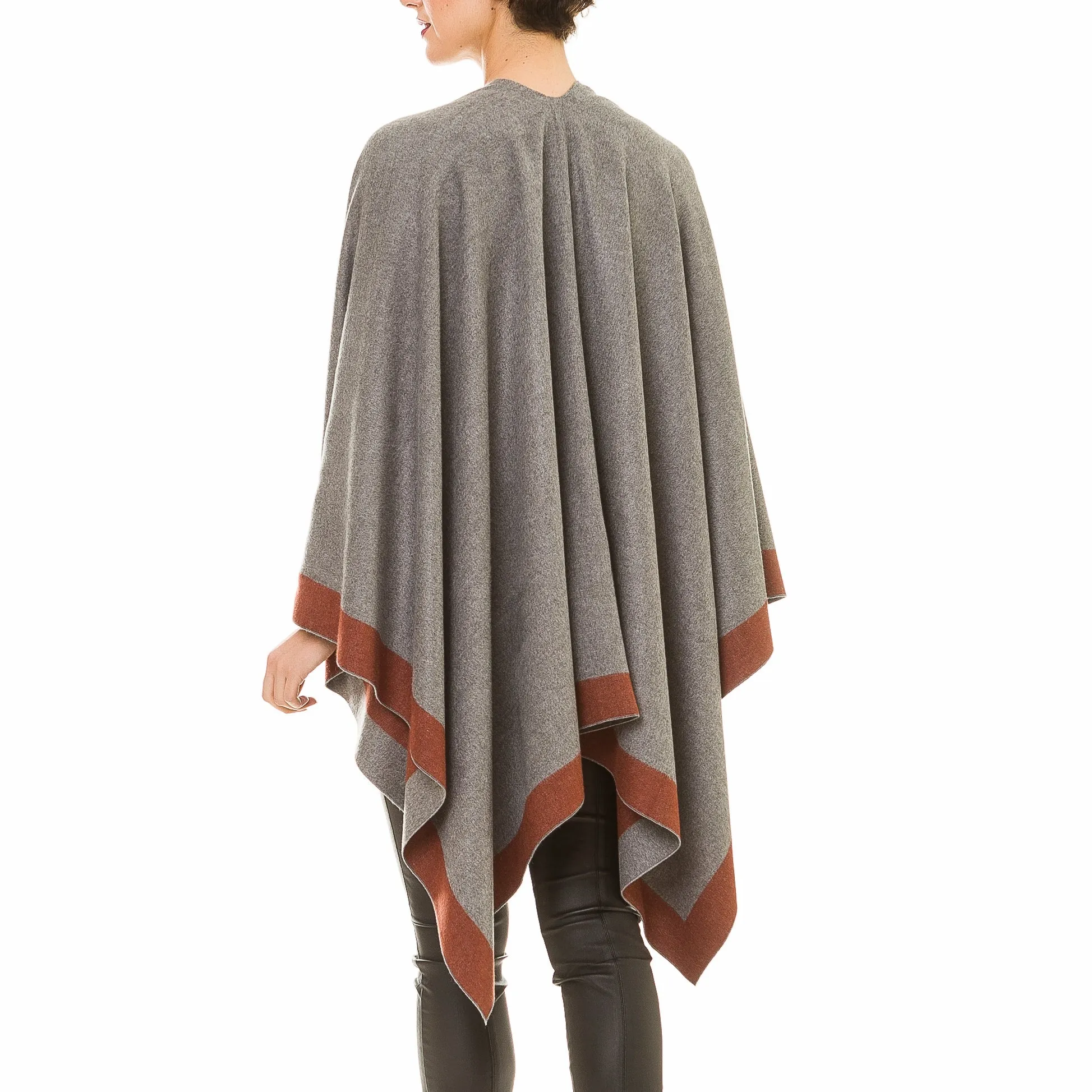 Women's Shawl Wrap Poncho Ruana Cape Cardigan Sweater Open Front (Gray Caramel)