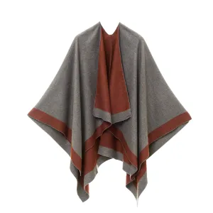 Women's Shawl Wrap Poncho Ruana Cape Cardigan Sweater Open Front (Gray Caramel)