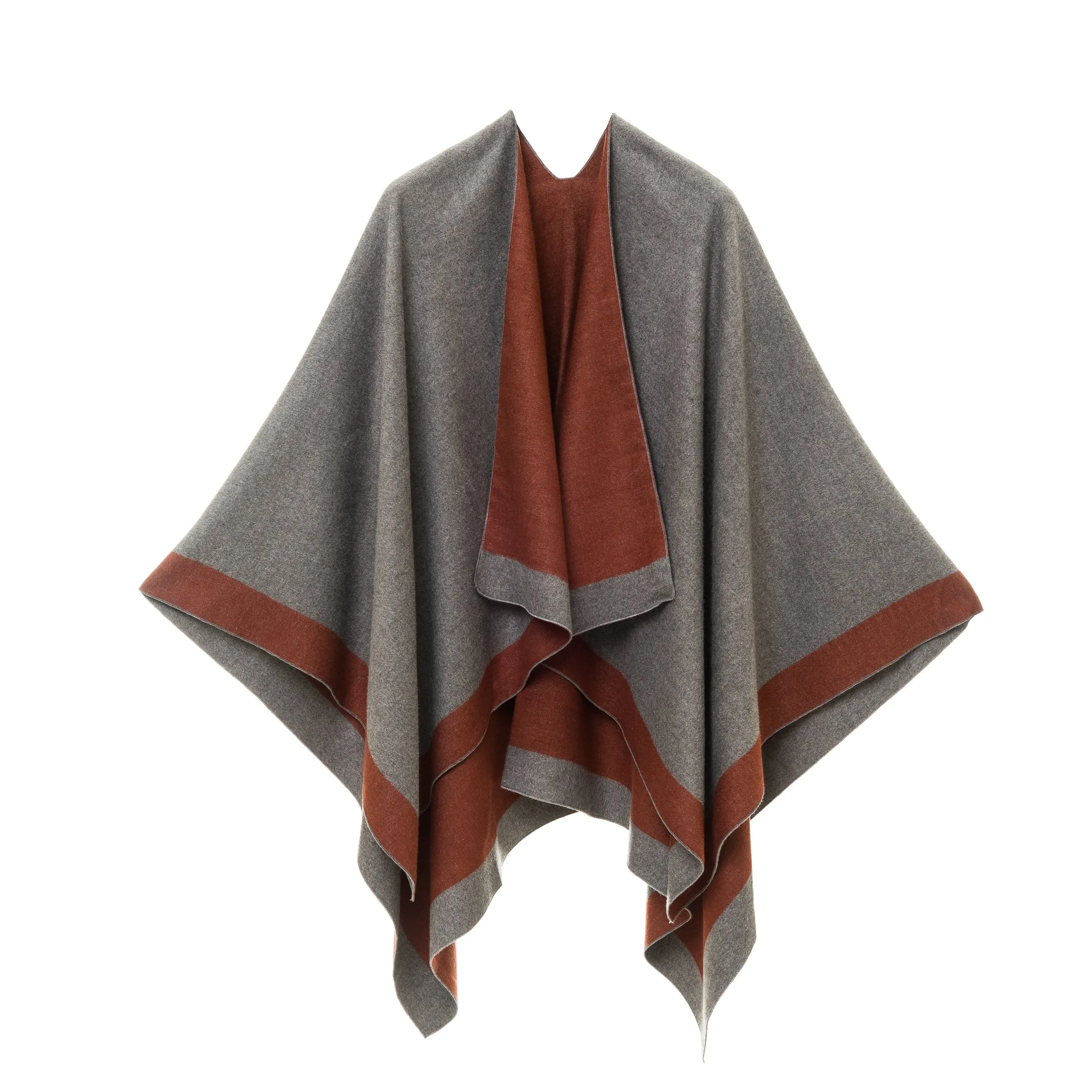 Women's Shawl Wrap Poncho Ruana Cape Cardigan Sweater Open Front (Gray Caramel)