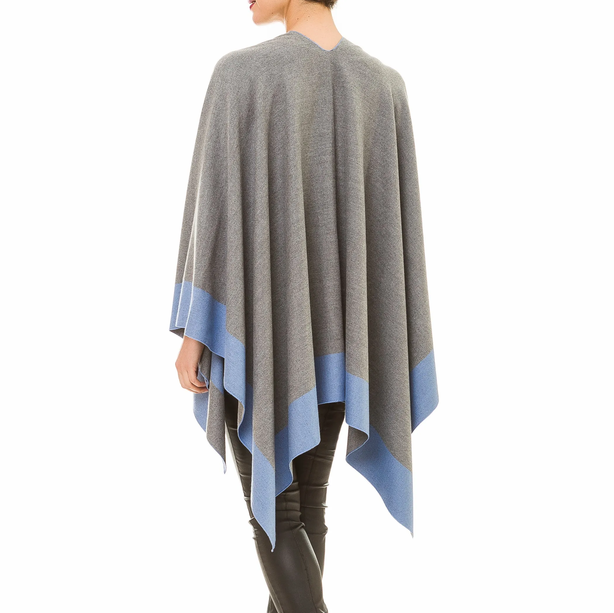 Women's Shawl Wrap Poncho Ruana Cape Cardigan Sweater Open Front (Gray Dark Blue)