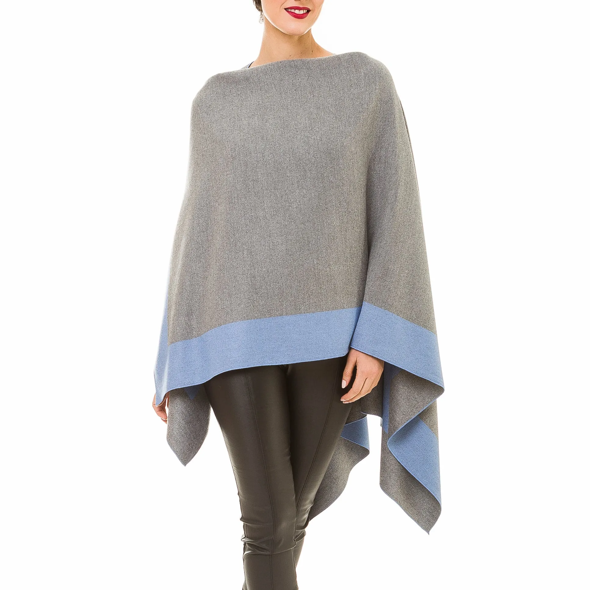 Women's Shawl Wrap Poncho Ruana Cape Cardigan Sweater Open Front (Gray Dark Blue)