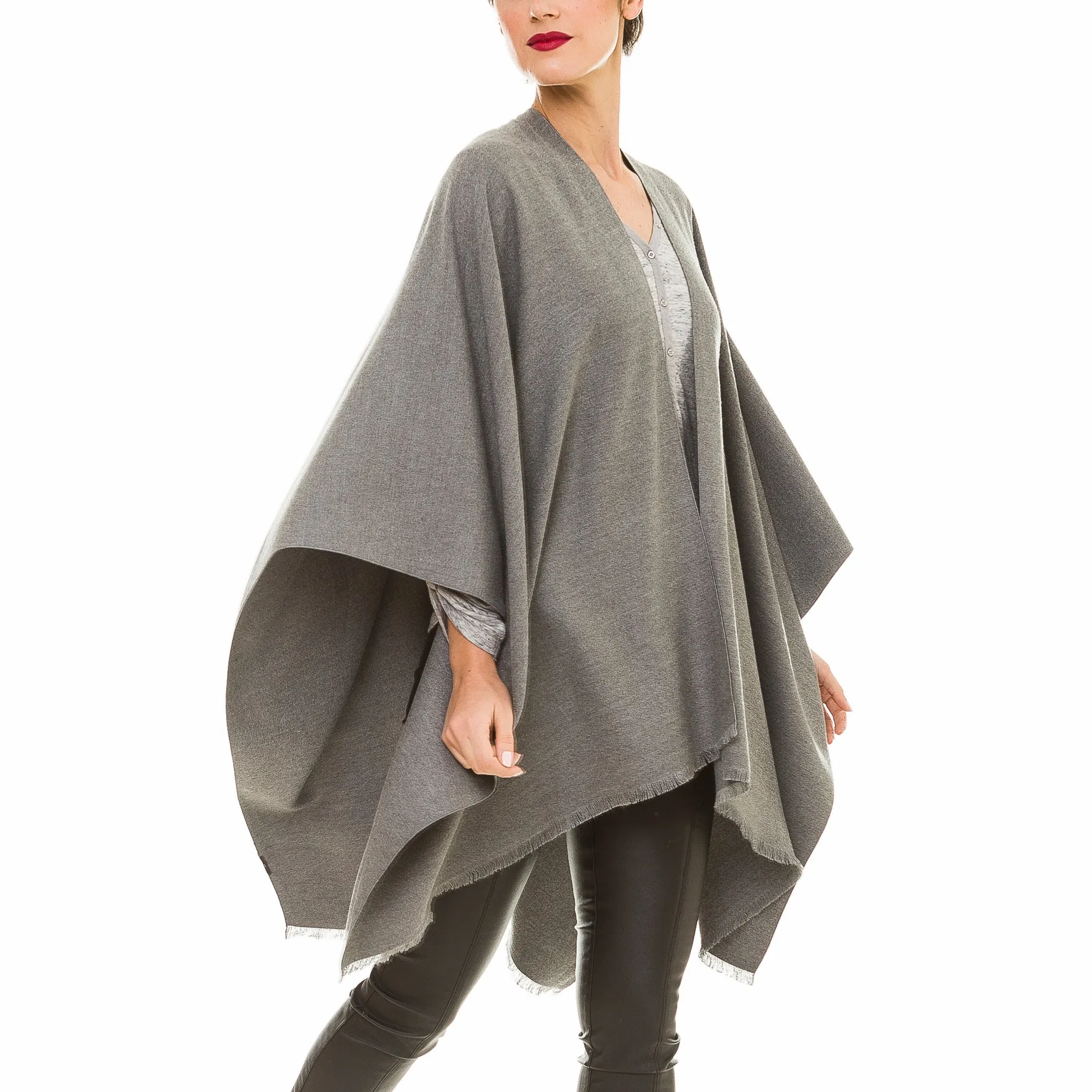 Women's Shawl Wrap Poncho Ruana Cape Cardigan Sweater Open Front (Gray)