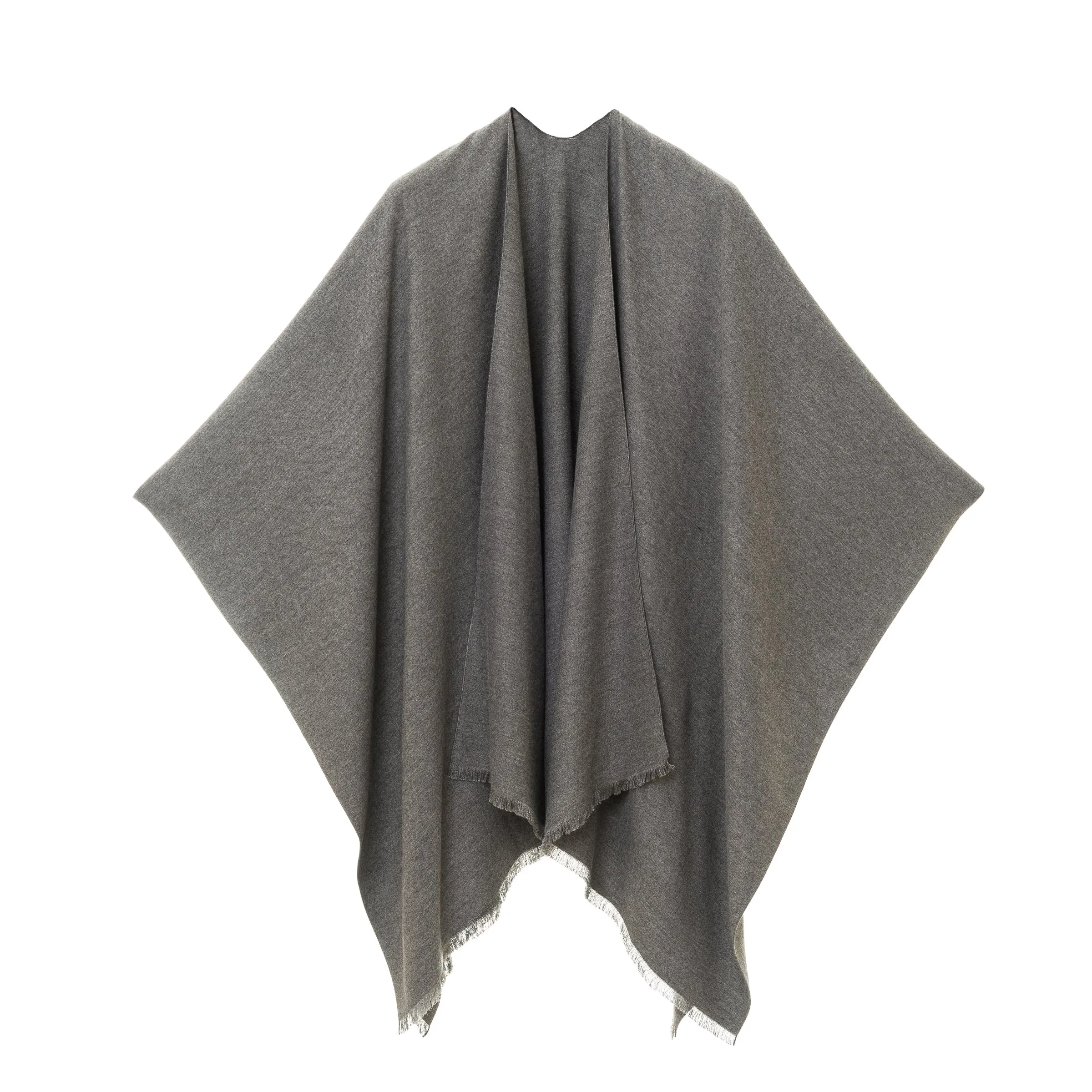 Women's Shawl Wrap Poncho Ruana Cape Cardigan Sweater Open Front (Gray)