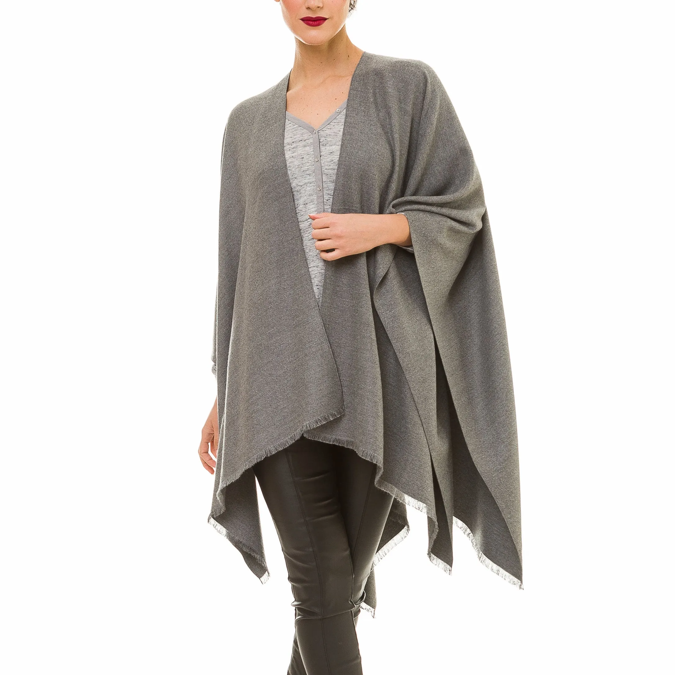 Women's Shawl Wrap Poncho Ruana Cape Cardigan Sweater Open Front (Gray)