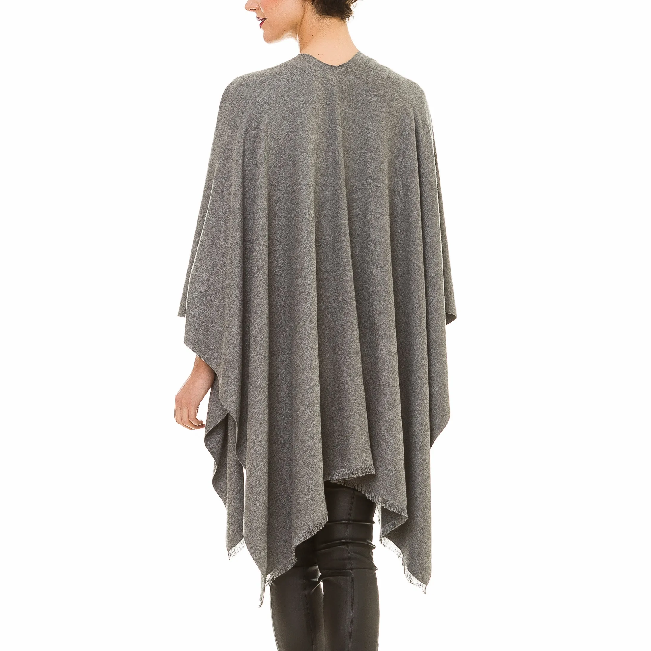 Women's Shawl Wrap Poncho Ruana Cape Cardigan Sweater Open Front (Gray)